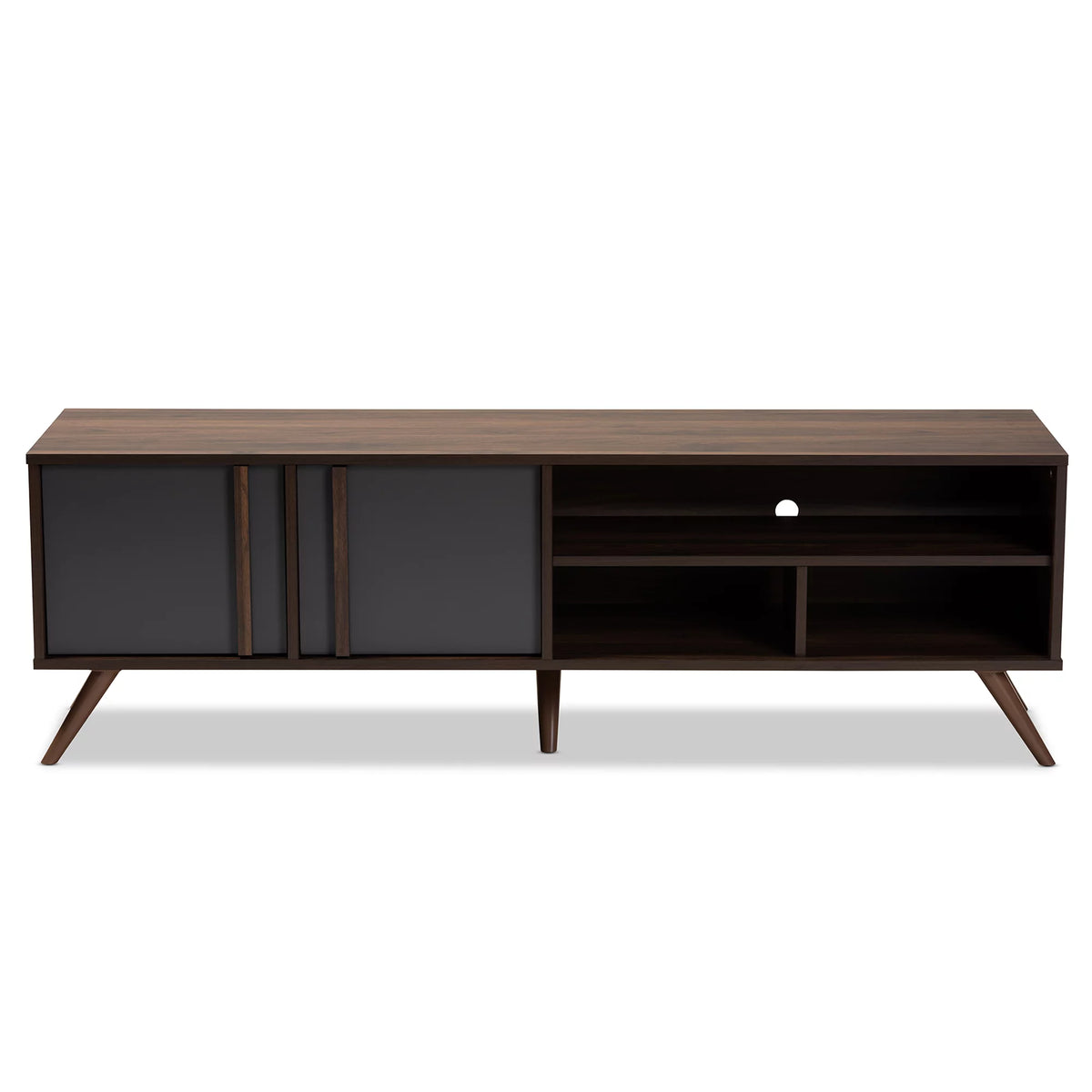 Grey and Walnut Wood 2-Door TV Stand R788886