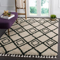Cream Charcoal 8' x 10' Geometric Shag Area Rug N12176