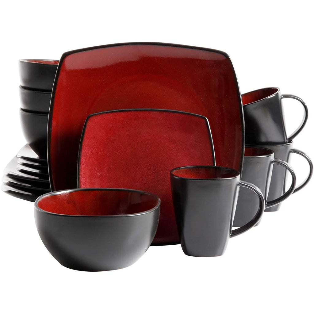 Red 16-Piece Square Dinnerware Set J63842