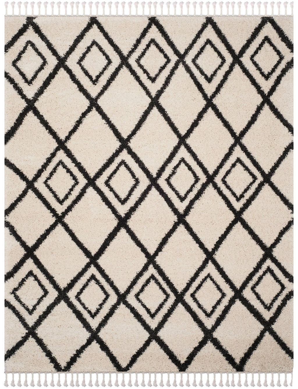 Cream Charcoal 8' x 10' Geometric Shag Area Rug N12176