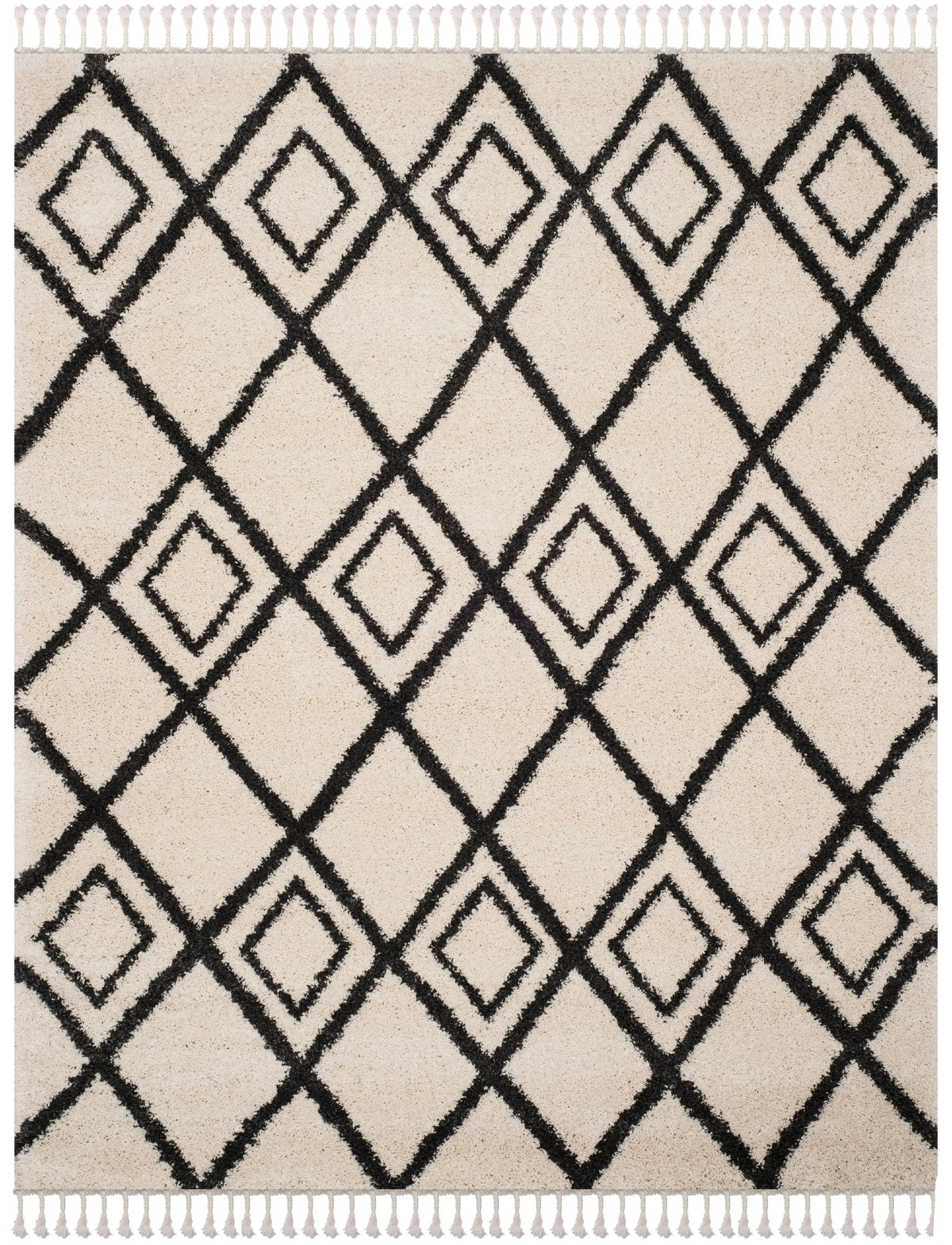 Cream Charcoal 8' x 10' Geometric Shag Area Rug N12176
