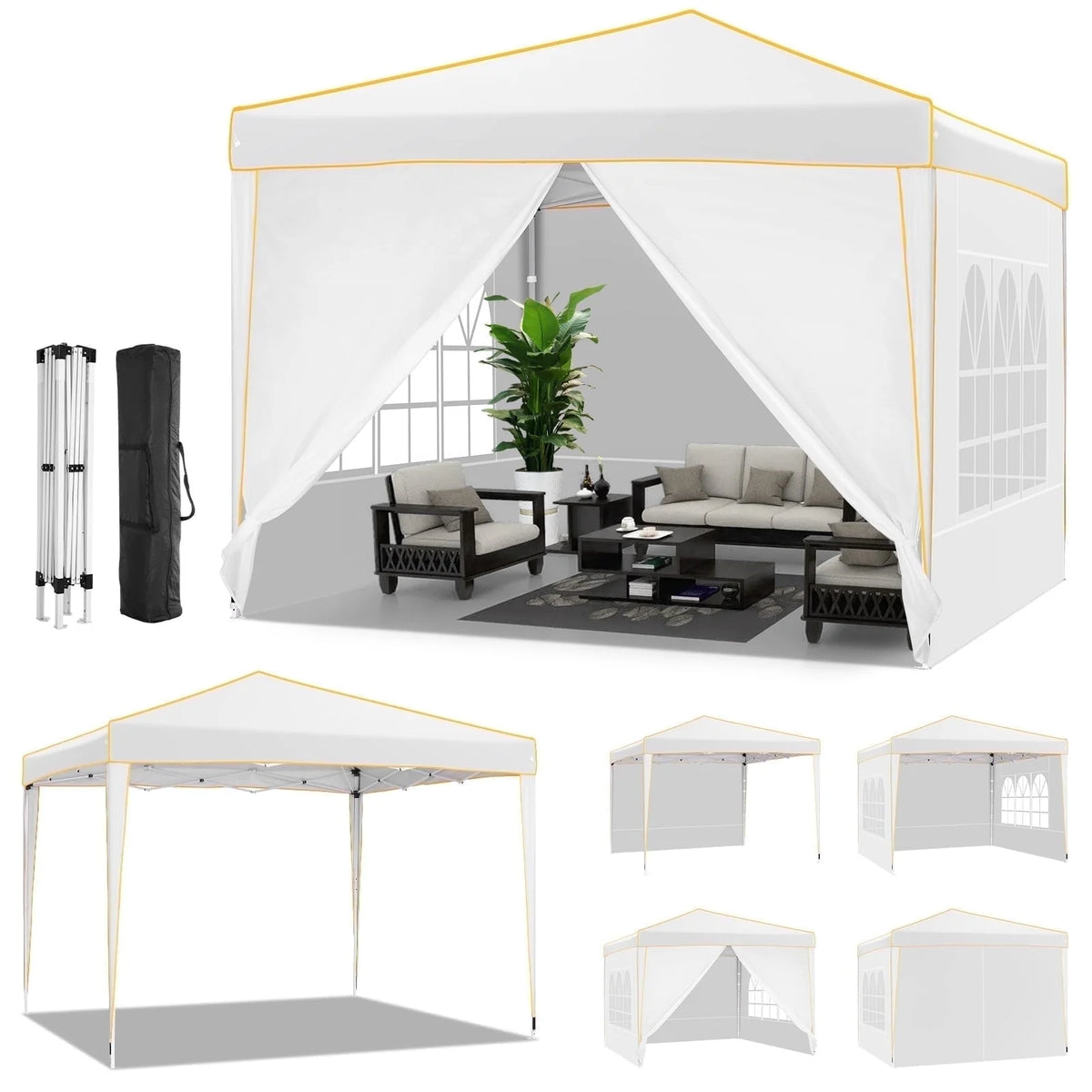 10' x 10' Pop up Canopy with 4 Removable Sidewalls and Carry Bag E181