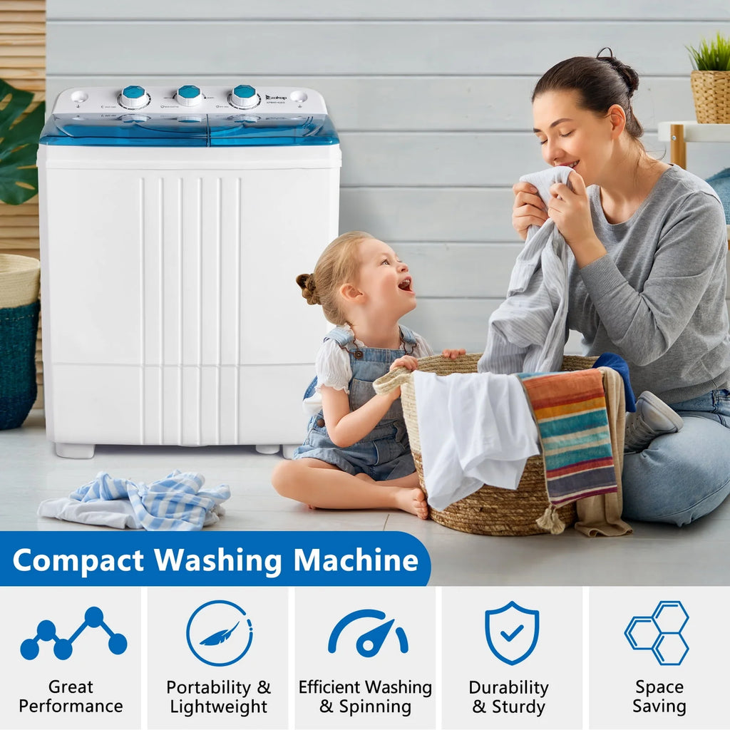 20LBS Portable Compact Twin Tub Washing Machine Washer Dryer, Blue B6629
