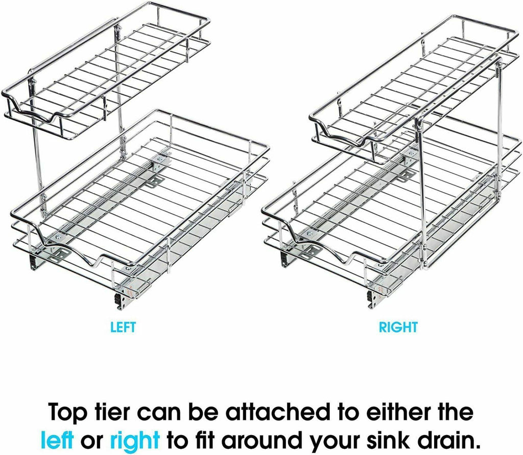 Silver Two Tier Sliding Under Cabinet Organizer A916