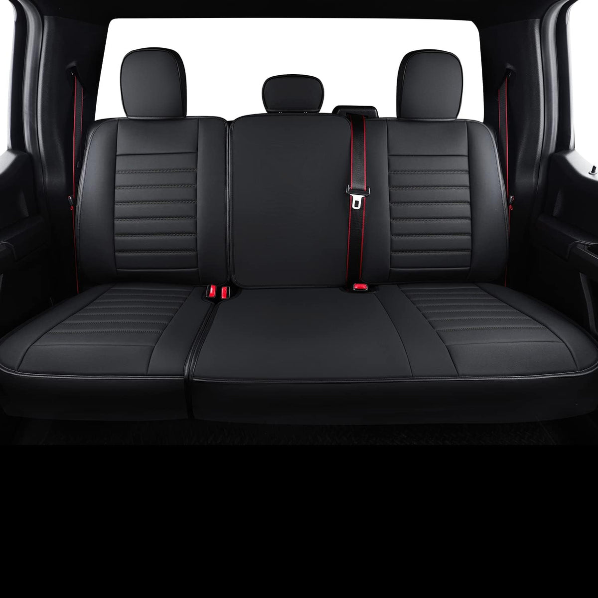 F150 Crew Cab Faux Leather Seat Covers Black & Red O6118