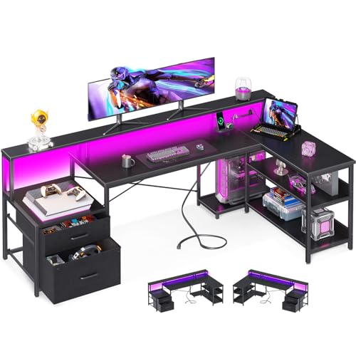 Black L Shaped Computer Desk with File Drawer A498136