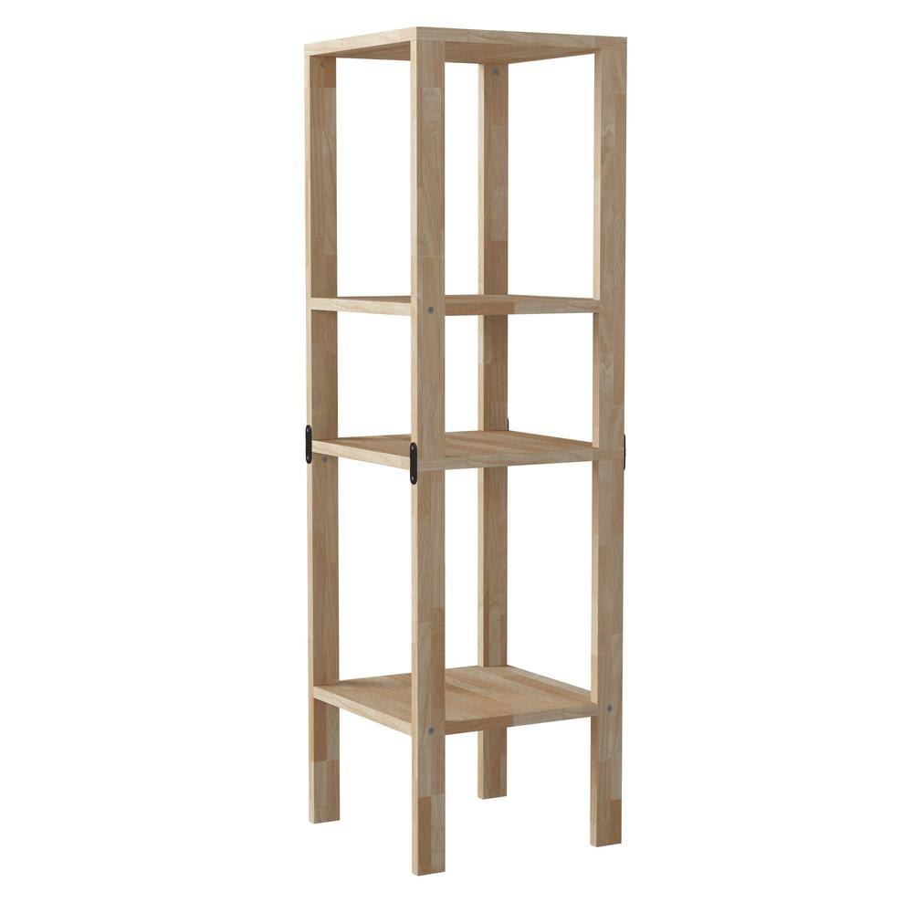 Natural Solid Wood 3-Shelf Narrow Bookcase F432