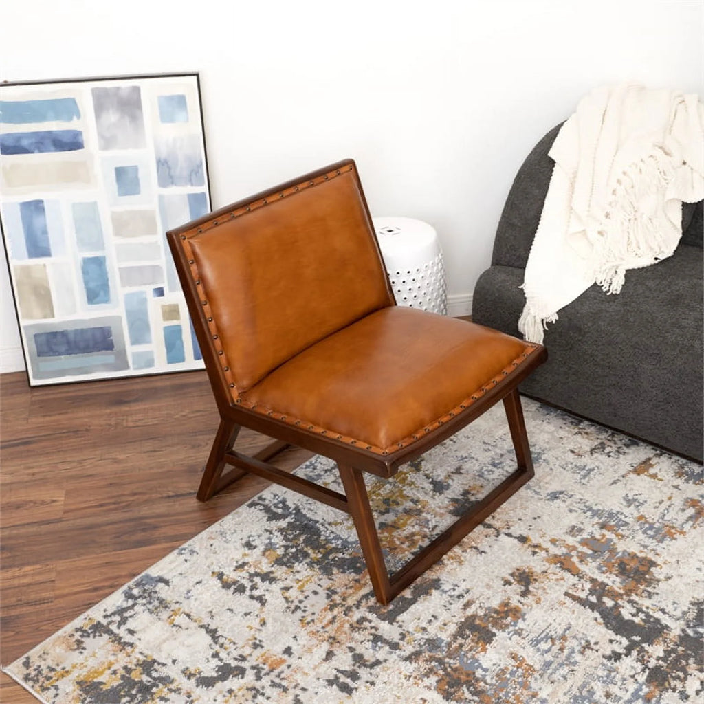 Tan Genuine Leather Lounge Chair O95912