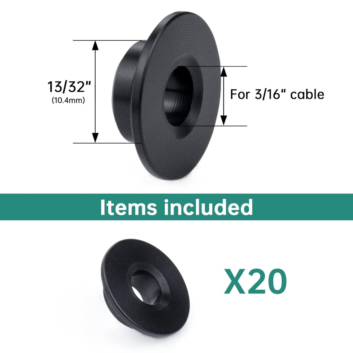 Black Cable Railing Kit 1/8 Wheel Protective Protector Sleeves Washer Insert Plug POM for Wire Rope Metal Posts Deck Balcony D7244