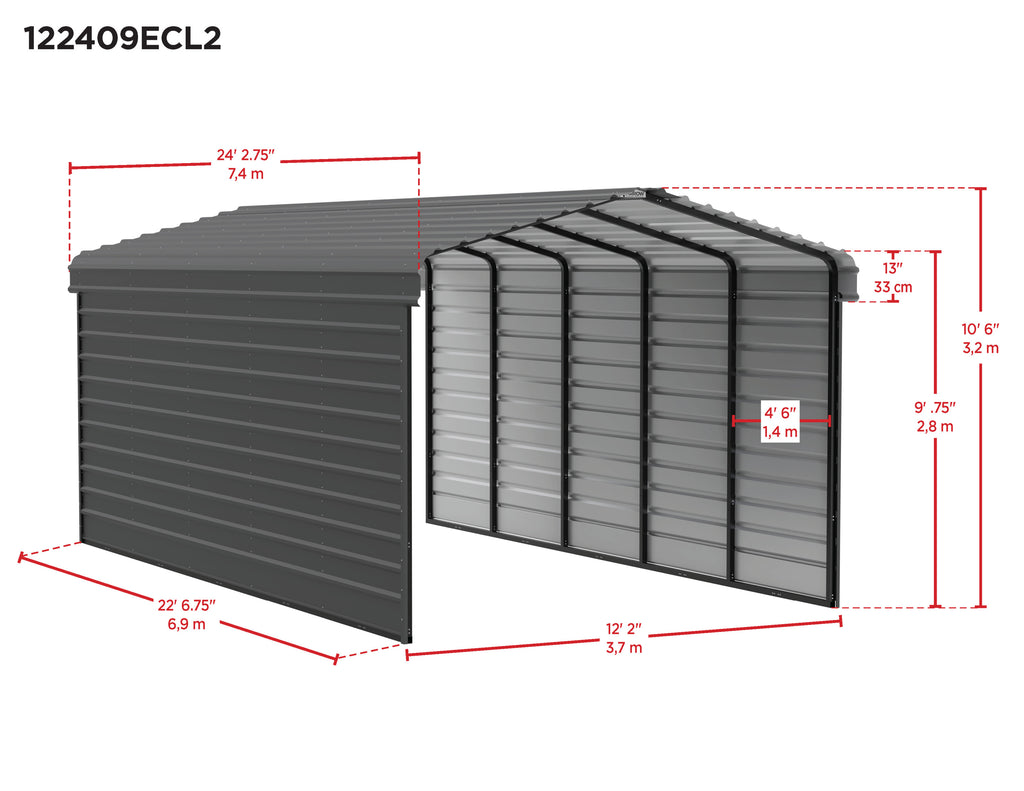 Galvanized Steel Carport Kit with 2-Sided Enclosure Z59473