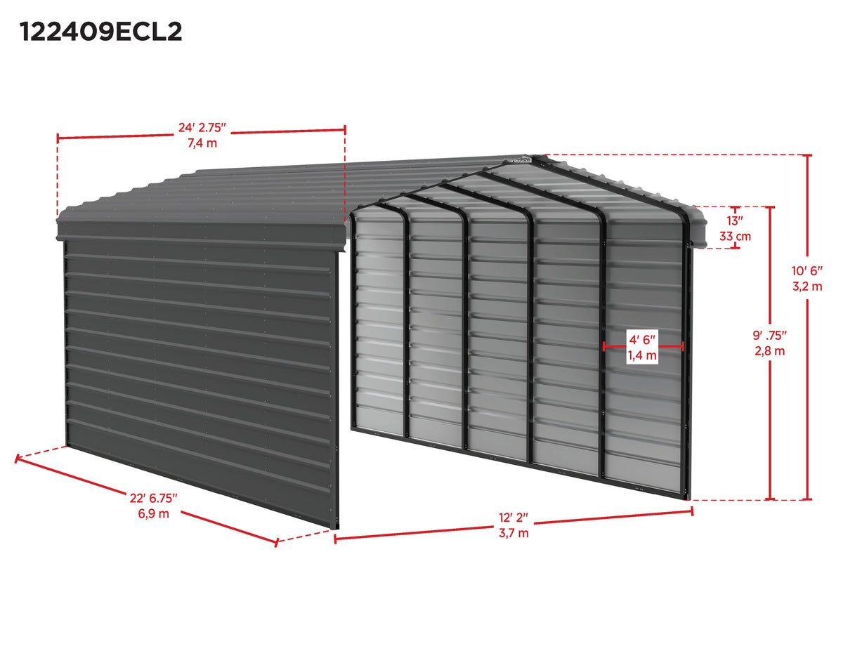 Galvanized Steel Carport Kit with 2-Sided Enclosure Z59473