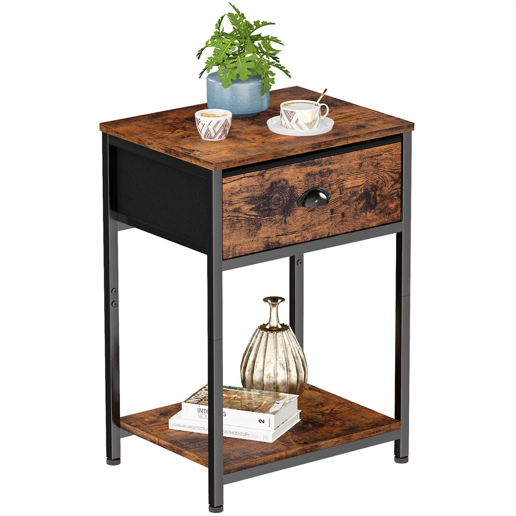 Set of 2 Nightstands with Fabric Drawer and Storage Shelf N30162