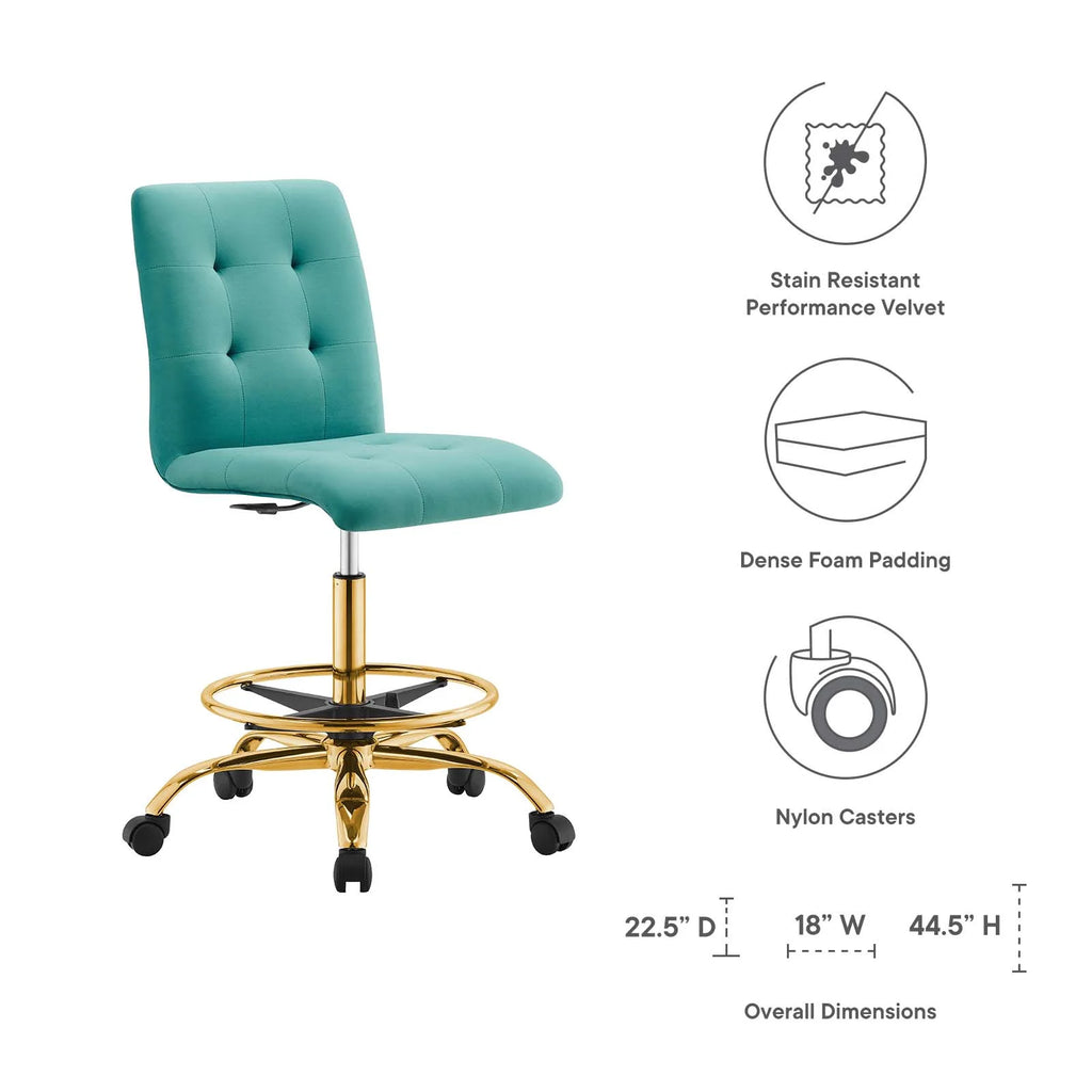 Gold Teal Velvet Drafting Chair U626