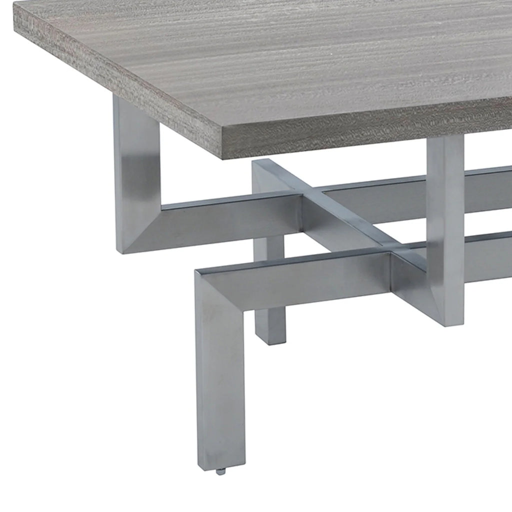 Gray Wood Coffee Table with Stainless Steel Base V956017