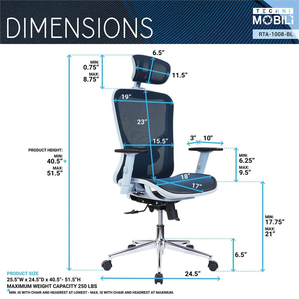 Blue Fabric Mesh Office Chair with Arms M387730