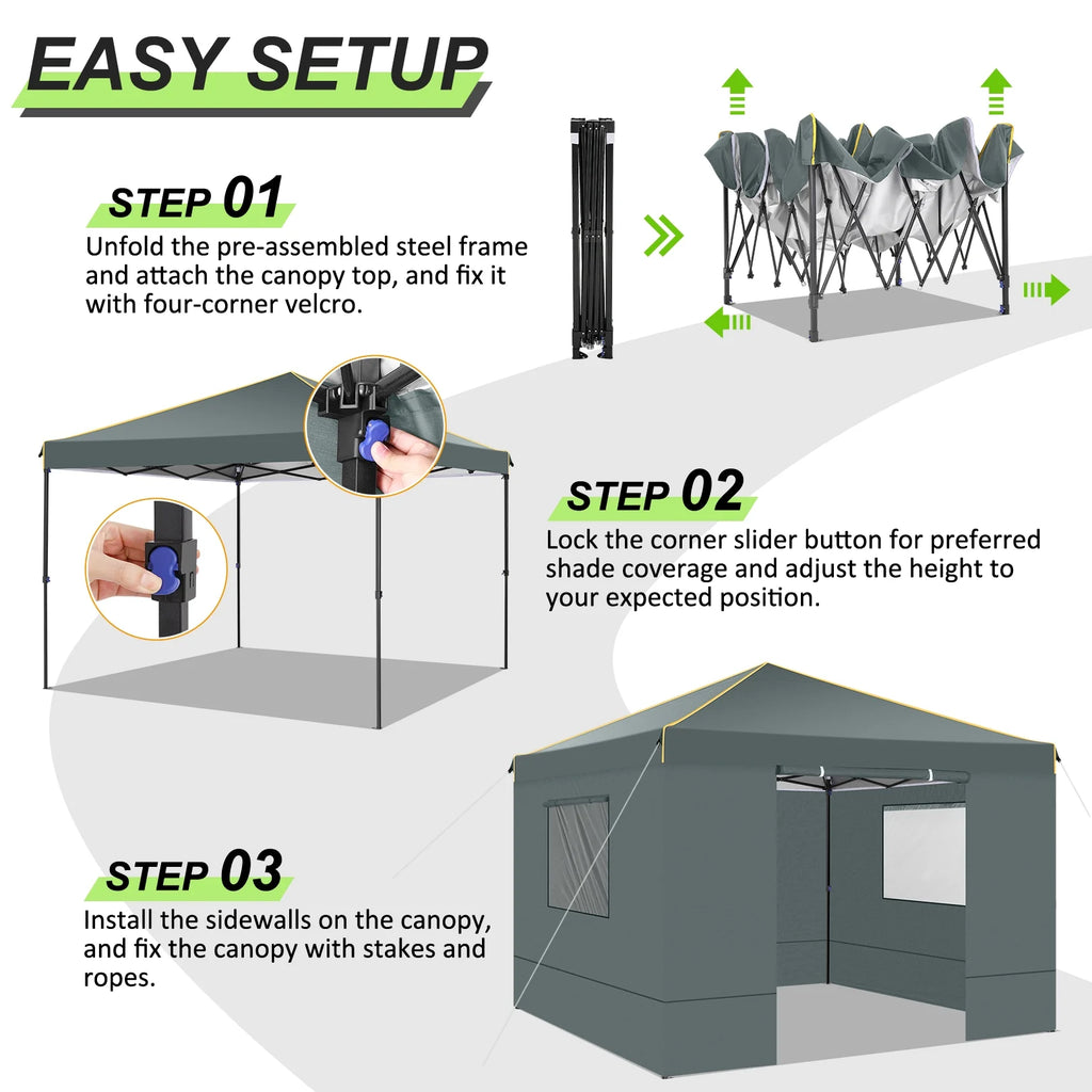10' x 10' Pop up Canopy with 4 Removable Sidewalls and Carry Bag E181