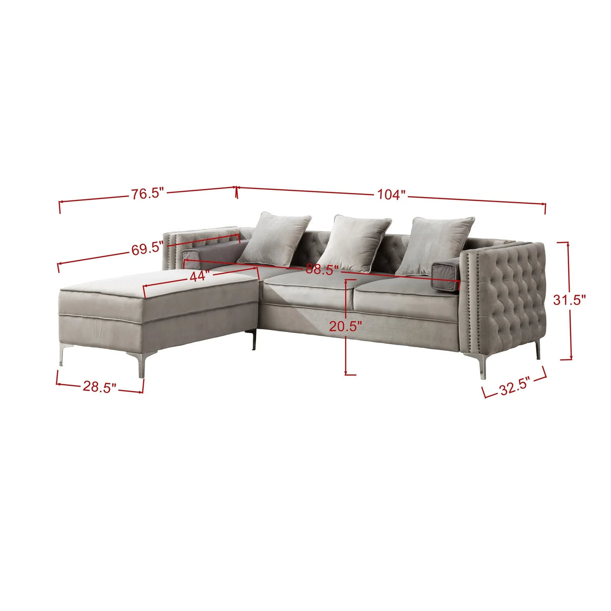 Gray Velvet Sleeper Sectional Sofa C9812