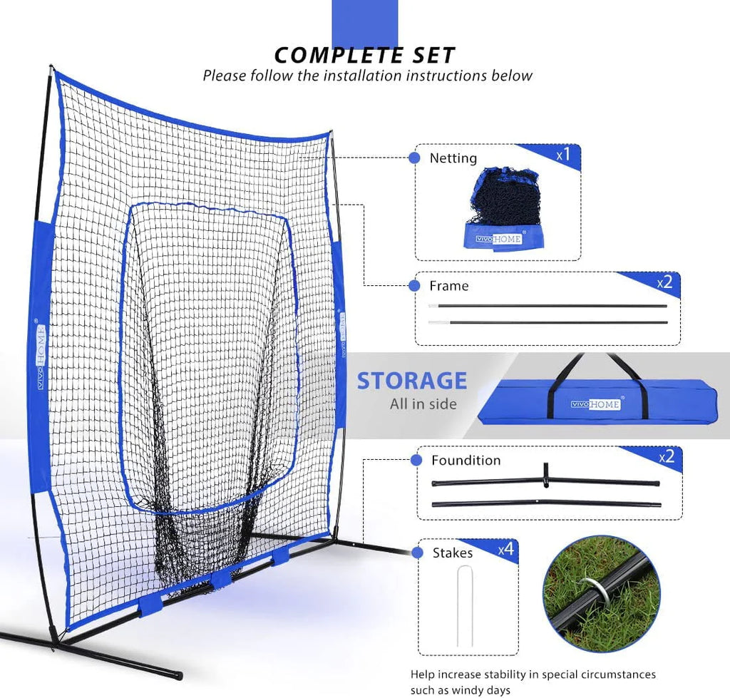 7 x 7 Feet Baseball Softball Practice Net with Strike Zone Target Tee and Carry Bag D114