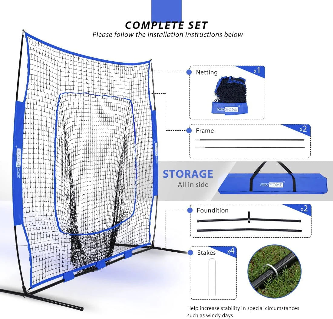 7 x 7 Feet Baseball Softball Practice Net with Strike Zone Target Tee and Carry Bag D114