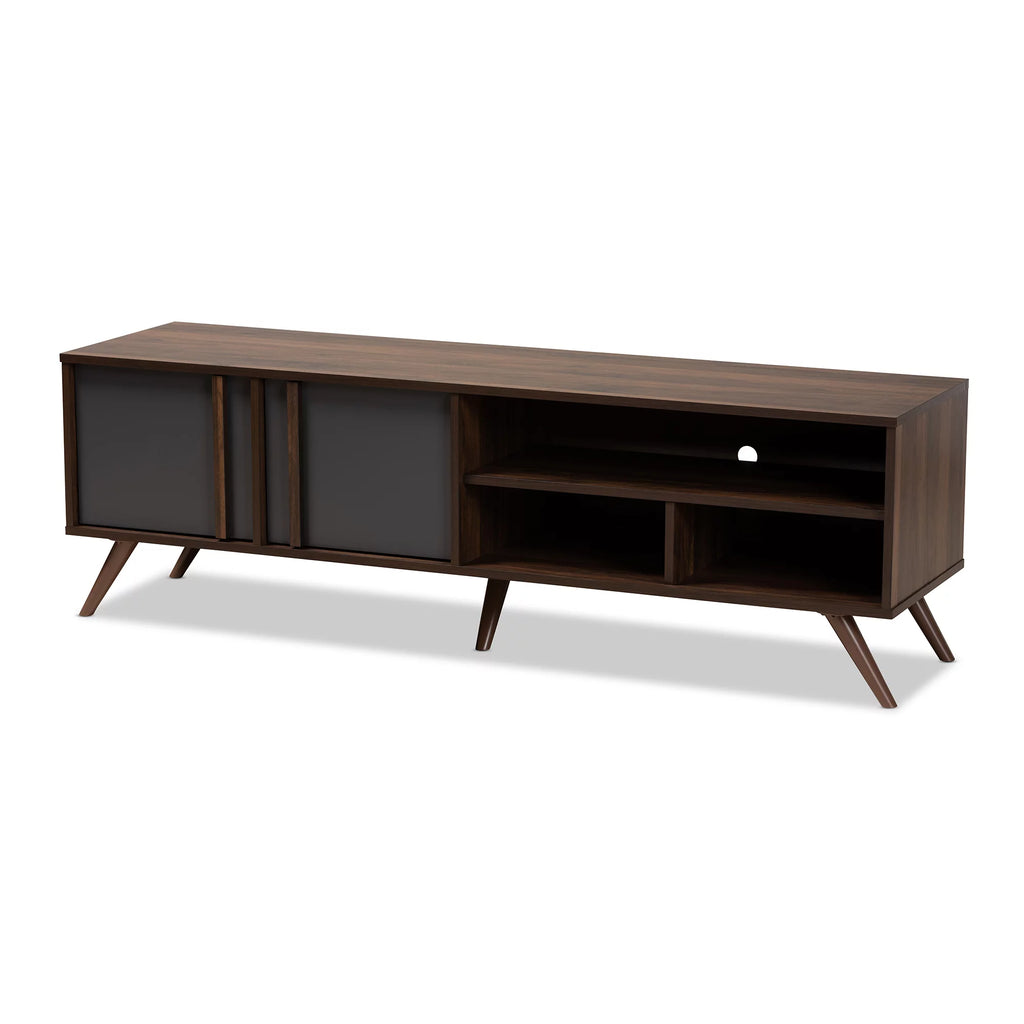 Grey and Walnut Wood 2-Door TV Stand R788886