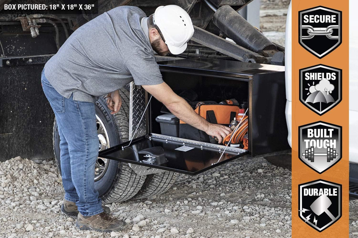 Black Steel Underbody Truck Box with T-Handle Latch, 18 x 18 x 36 Inch Y918025